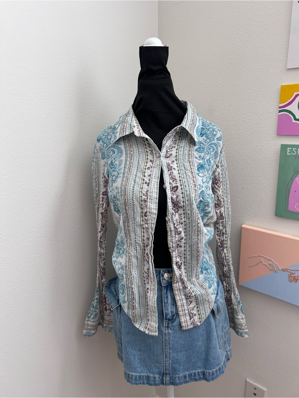 FANG 100% Cotton Paisley Floral Button Down Shirt – Boho Fairy Grunge Blouse